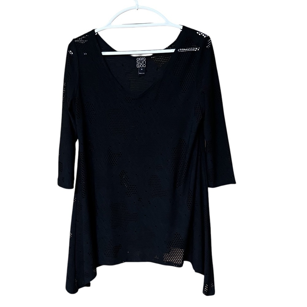 Clara Sun Woo Whimsygoth Laser Cut Black Floral Top size M